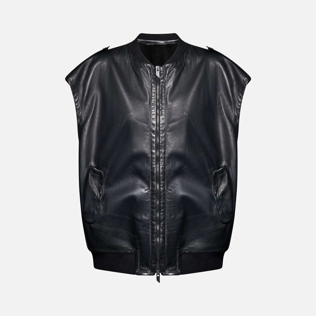BOMBER OVER SMANICATO IN NAPPA PLONGÈ - BLACK
