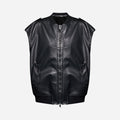 BOMBER OVER SMANICATO IN NAPPA PLONGÈ - BLACK