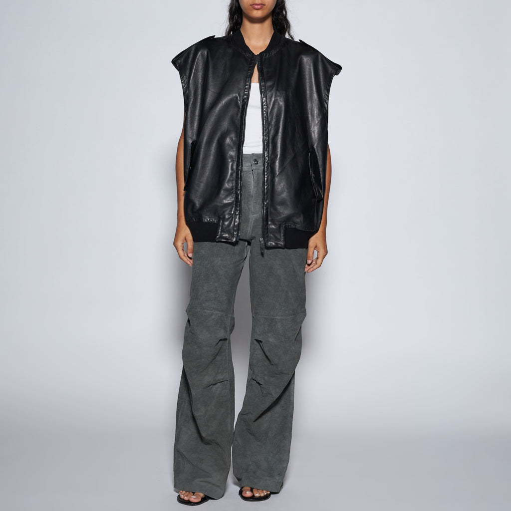BOMBER OVER SMANICATO IN NAPPA PLONGÈ - BLACK
