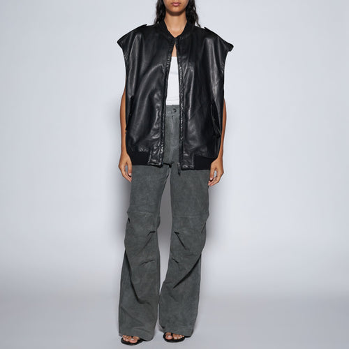 BOMBER OVER SMANICATO IN NAPPA PLONGÈ - BLACK