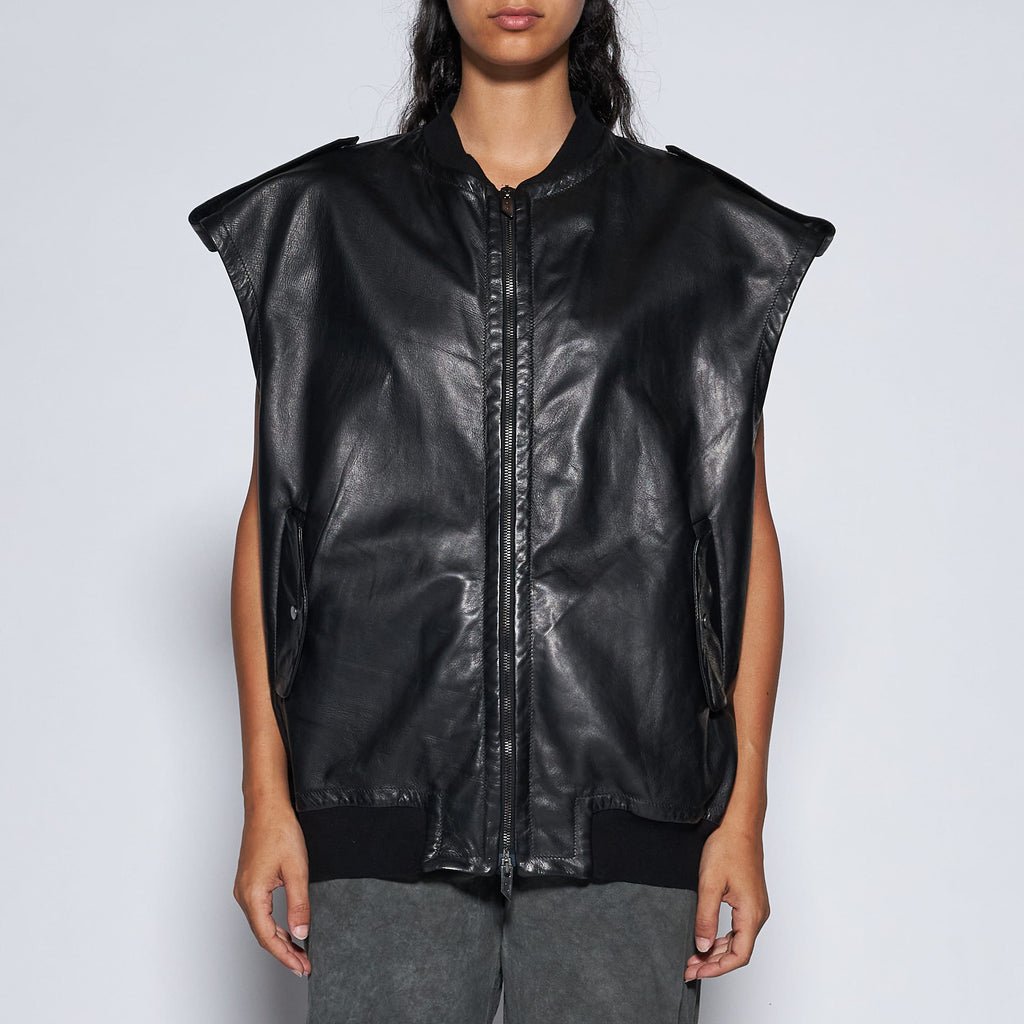 BOMBER OVER SMANICATO IN NAPPA PLONGÈ - BLACK