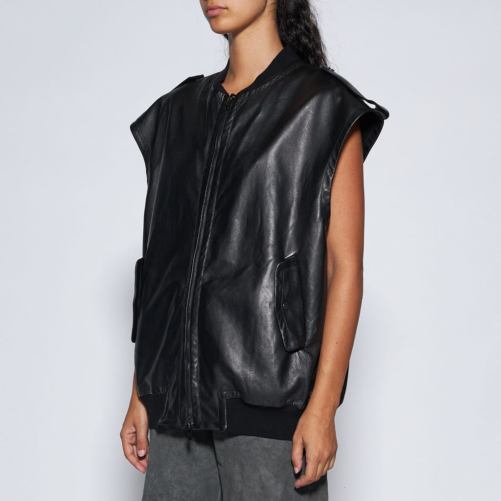 BOMBER OVER SMANICATO IN NAPPA PLONGÈ - BLACK