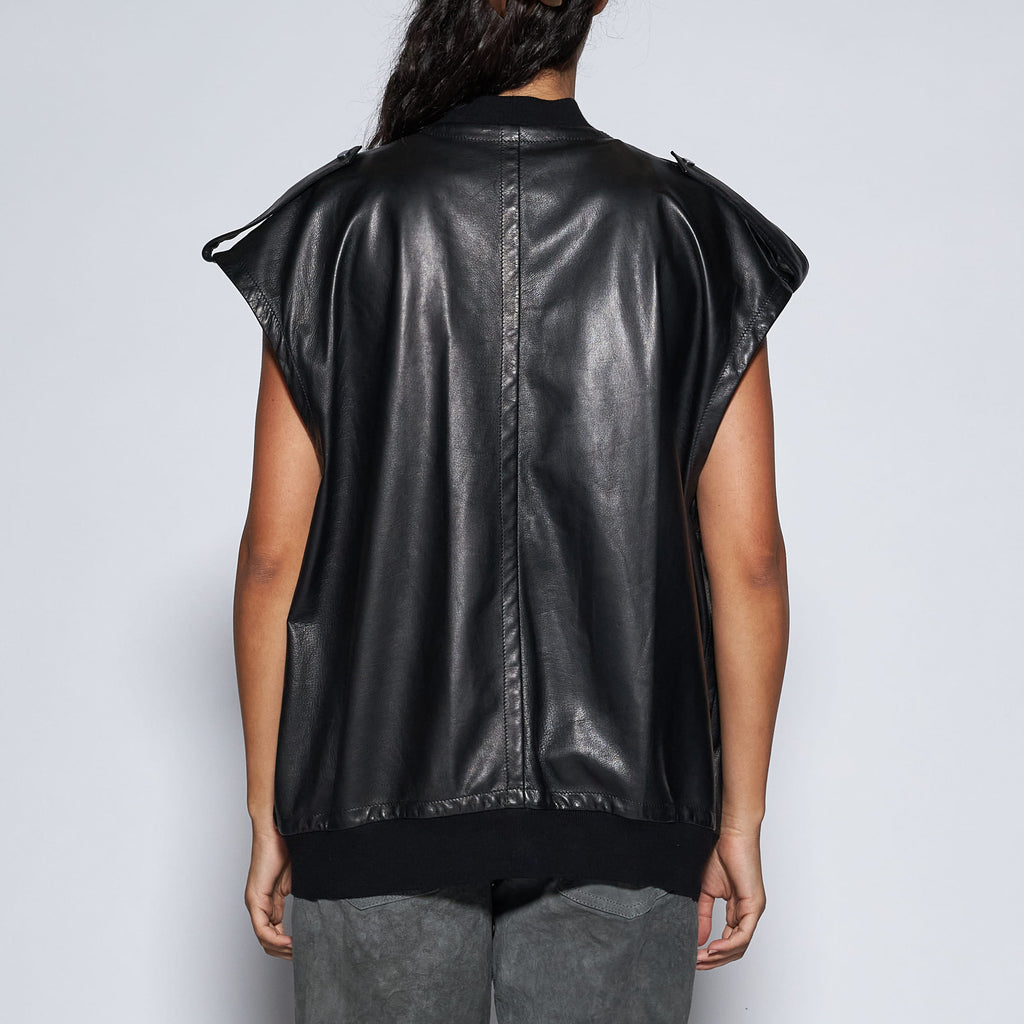 BOMBER OVER SMANICATO IN NAPPA PLONGÈ - BLACK