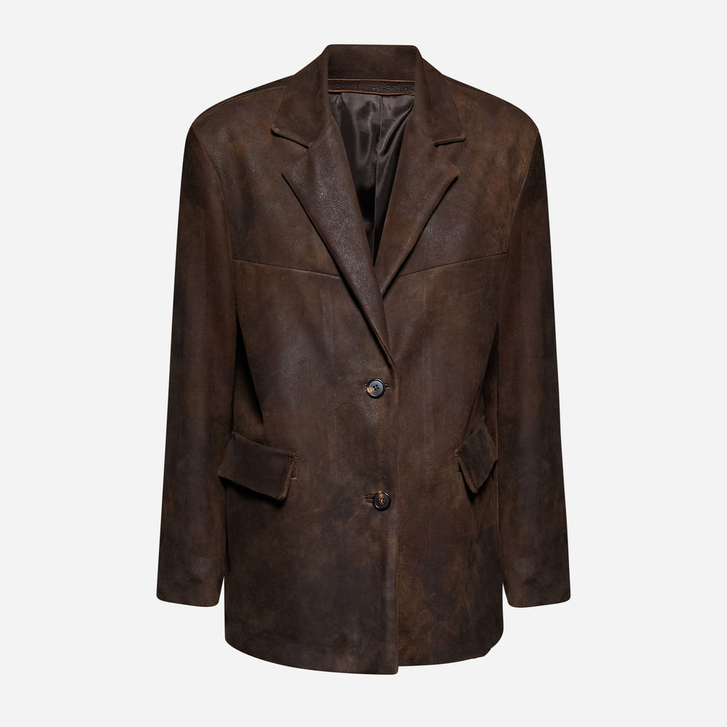 BLAZER OVER IN PELLE INVECCHIATA COFFEE