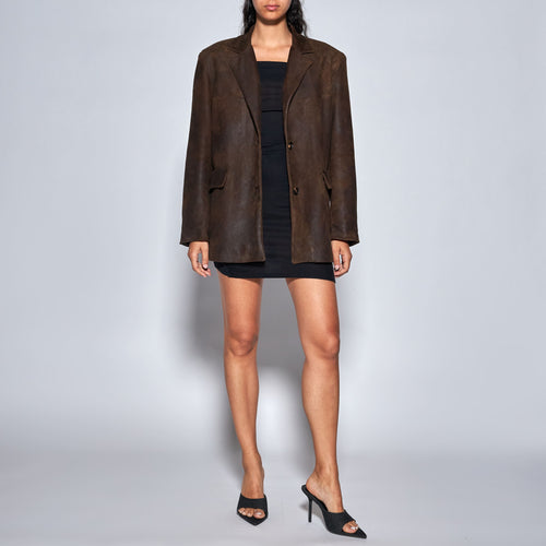 BLAZER OVER IN PELLE INVECCHIATA COFFEE