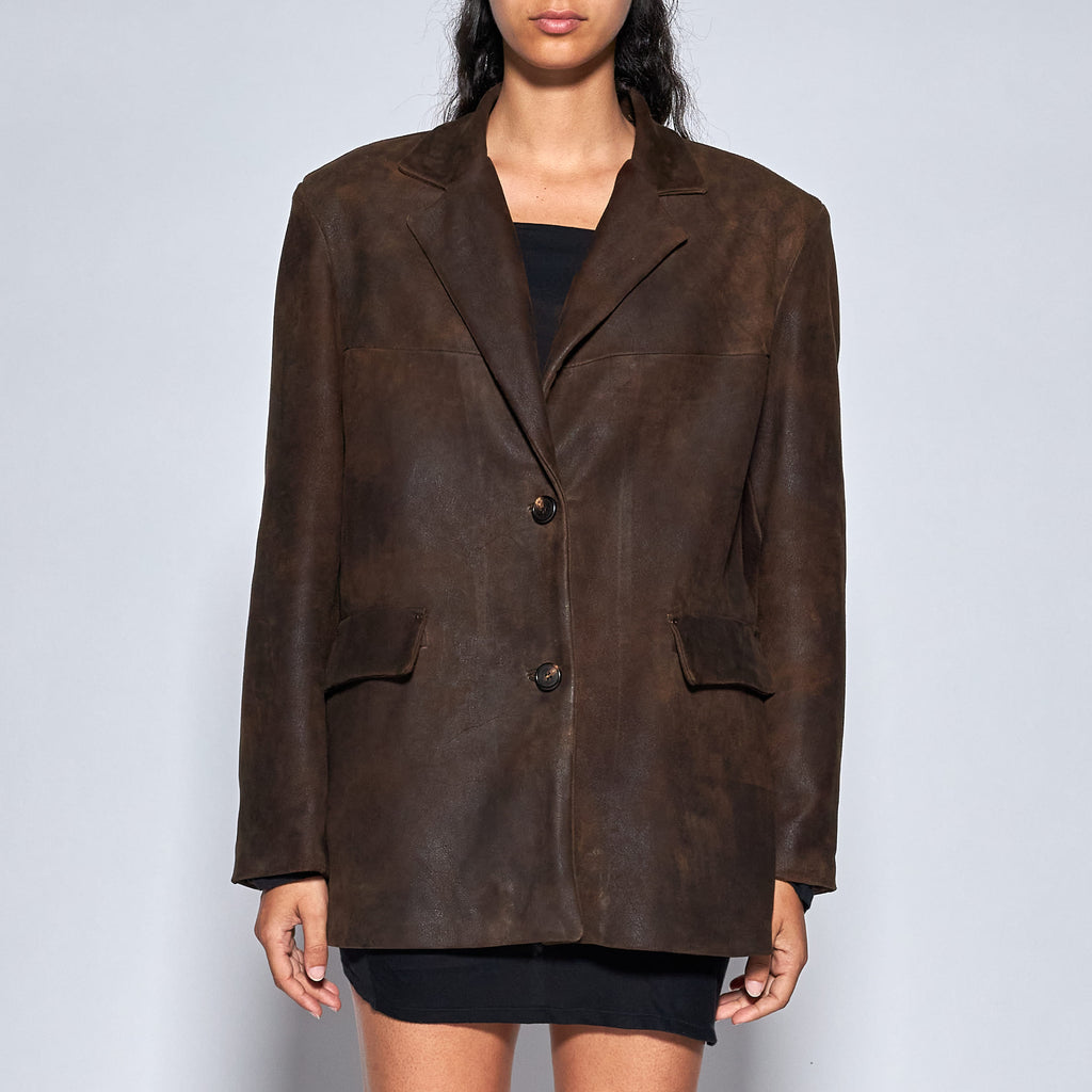BLAZER OVER IN PELLE INVECCHIATA COFFEE