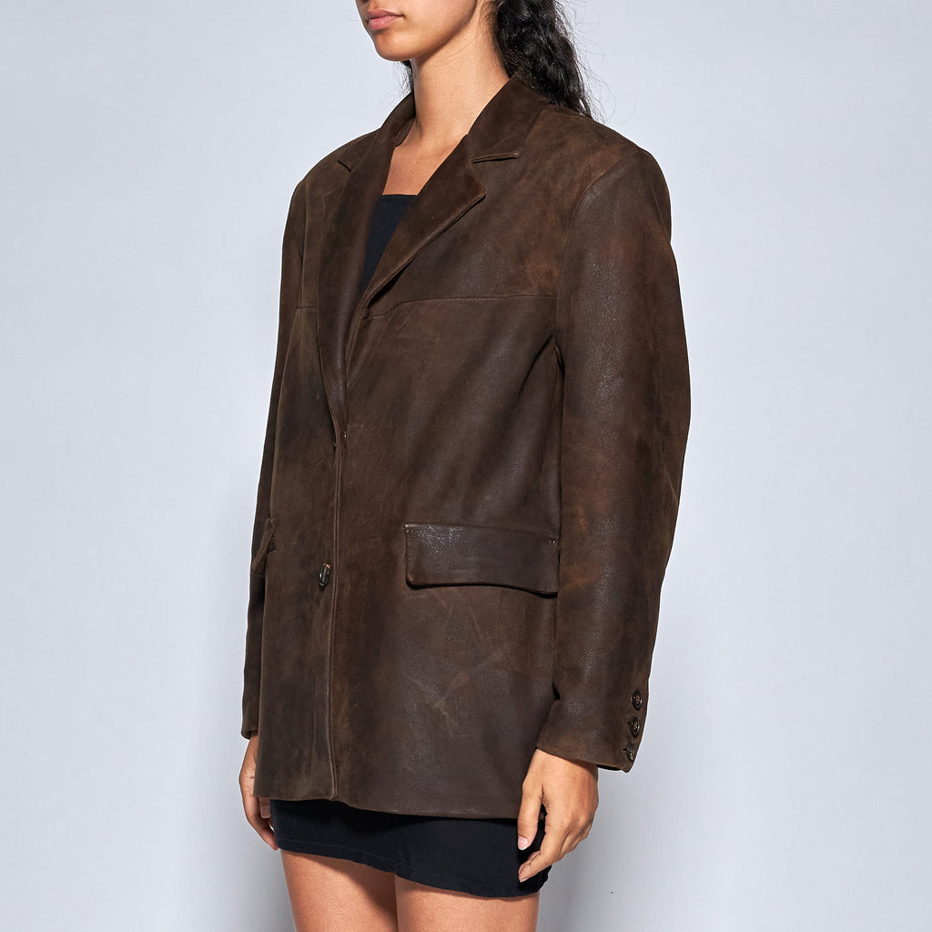 BLAZER OVER IN PELLE INVECCHIATA COFFEE