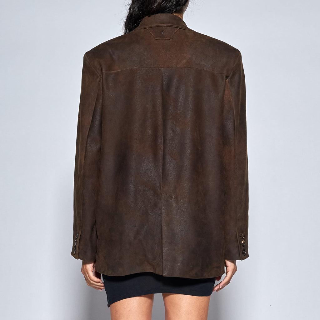 BLAZER OVER IN PELLE INVECCHIATA COFFEE