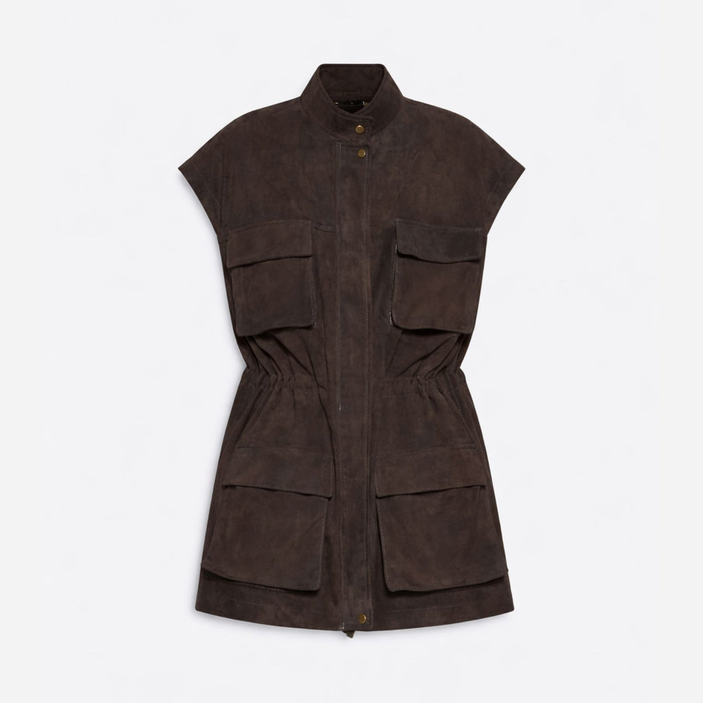 AGED SUEDE OVER-VEST - COFFEE