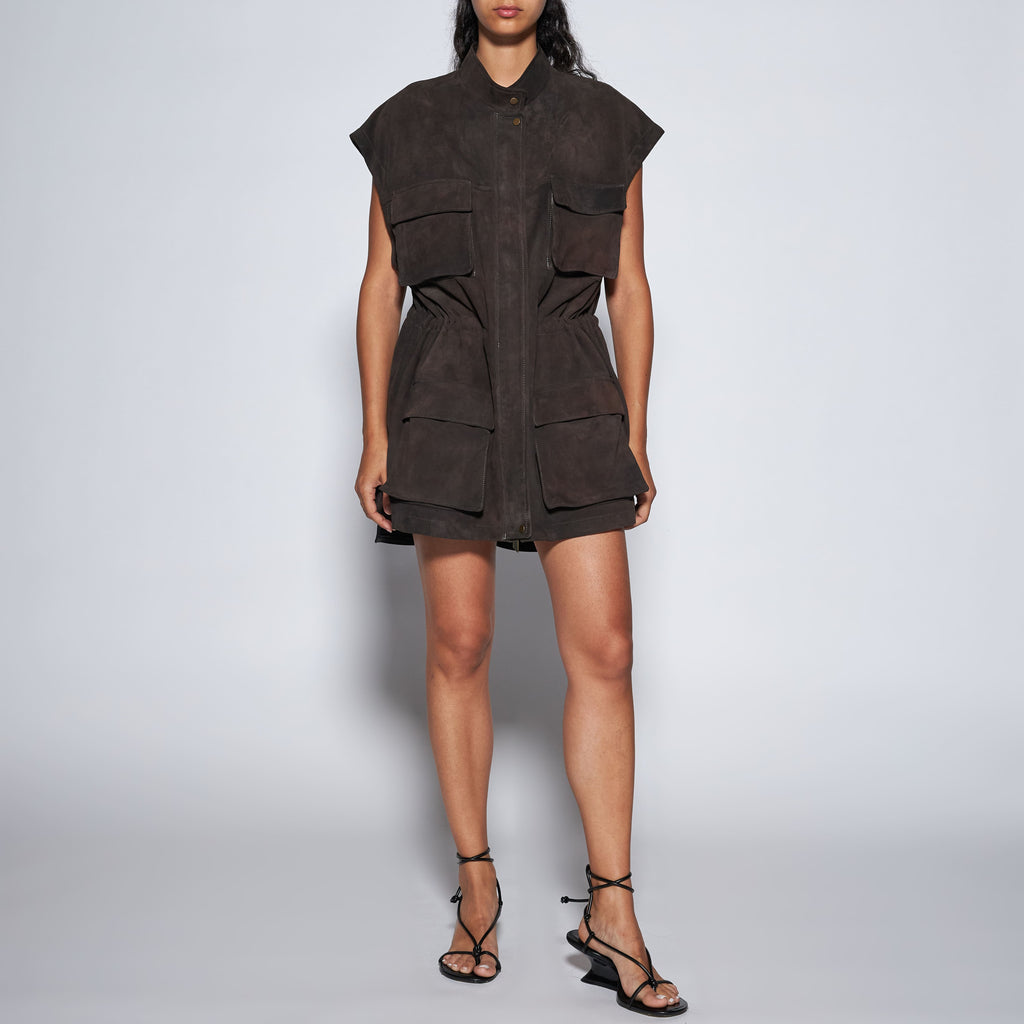 AGED SUEDE OVER-VEST - COFFEE