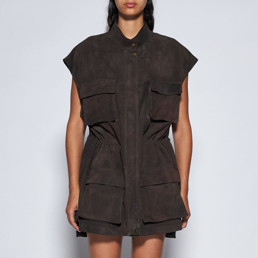 AGED SUEDE OVER-VEST - COFFEE