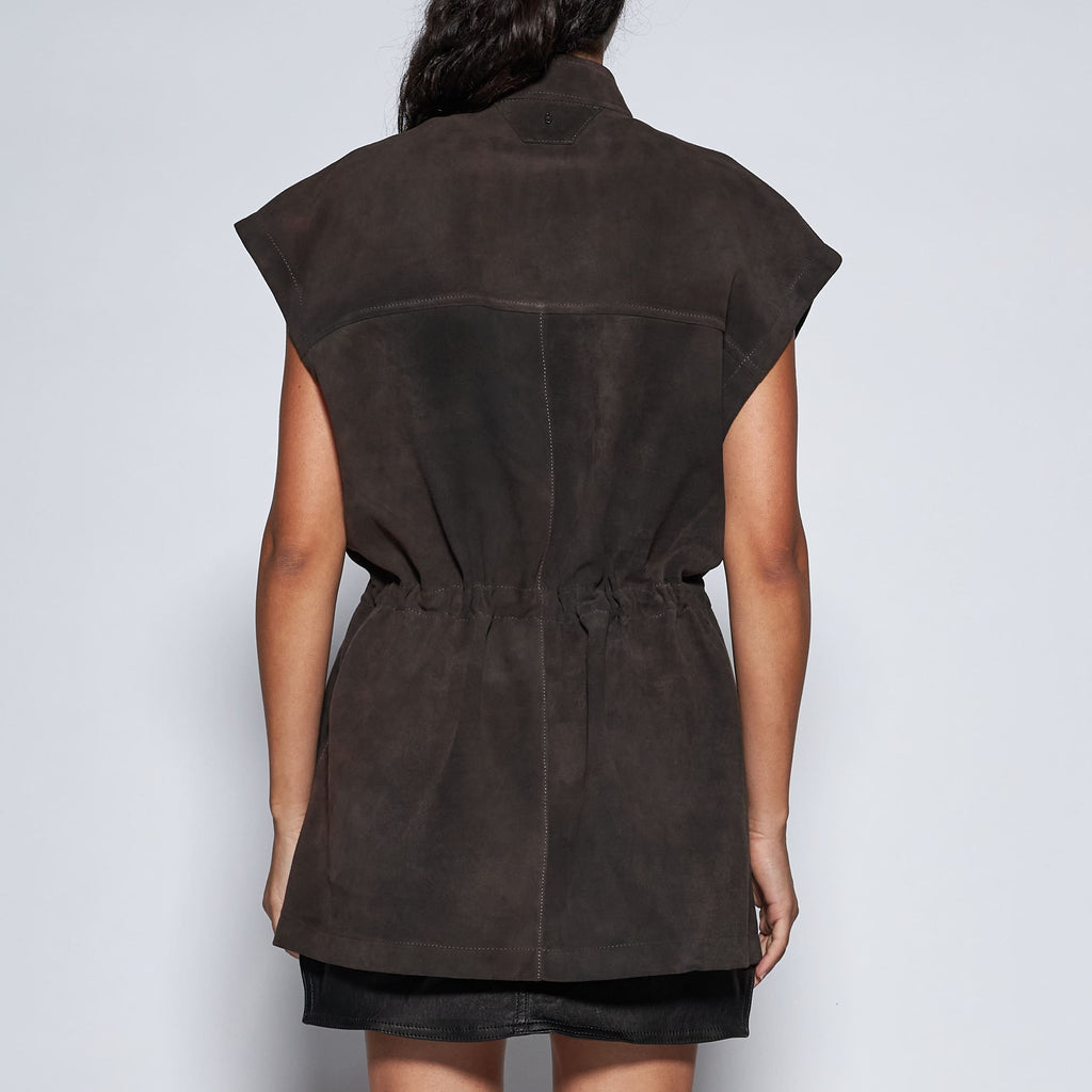 AGED SUEDE OVER-VEST - COFFEE