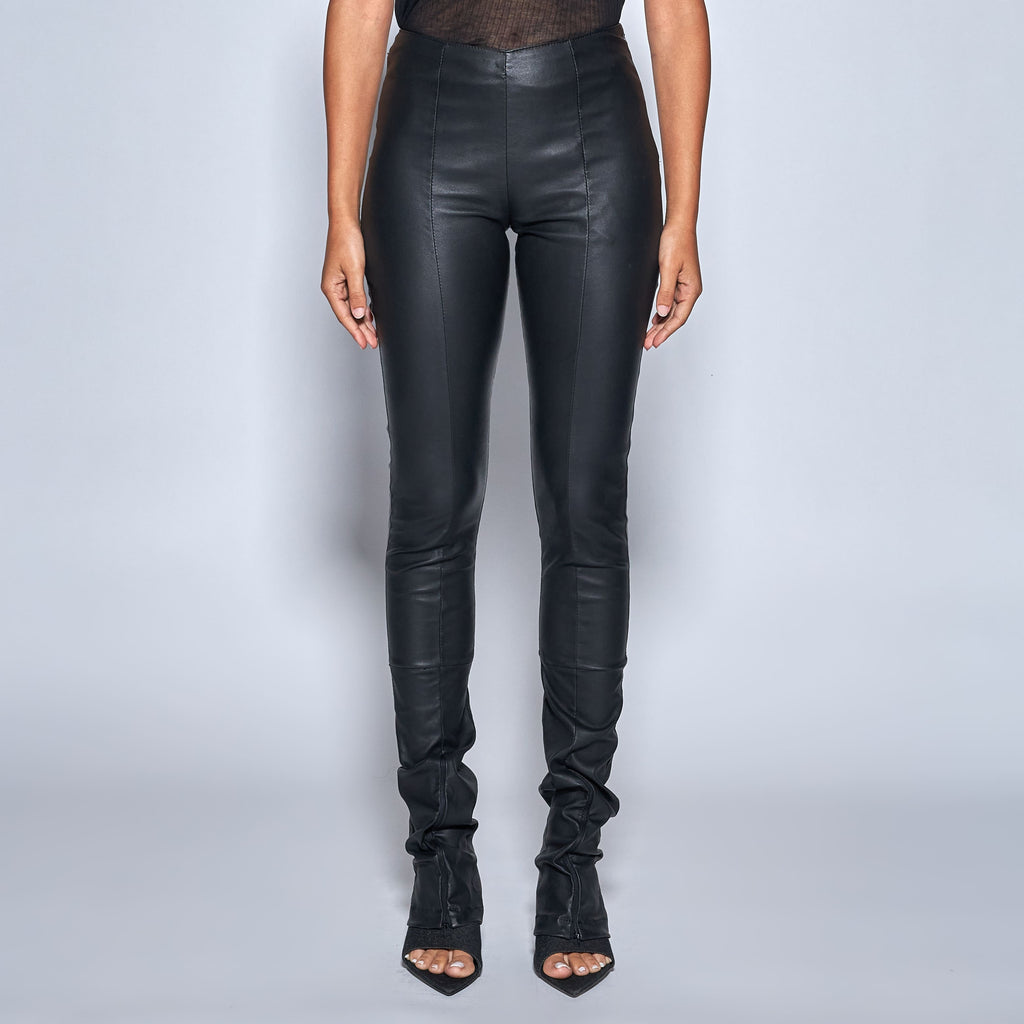 PANTALONI IN PELLE STRECH SKINNY - BLACK