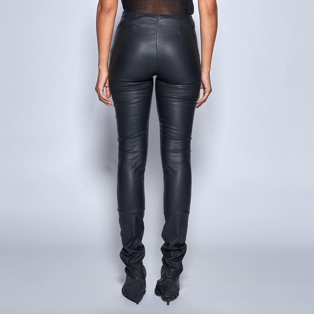 PANTALONI IN PELLE STRECH SKINNY - BLACK