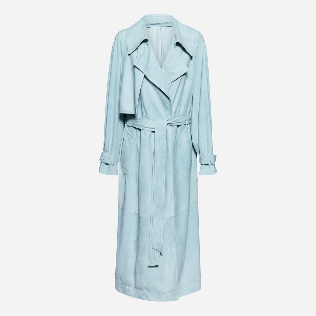 SUEDE TRENCH COAT - SKY