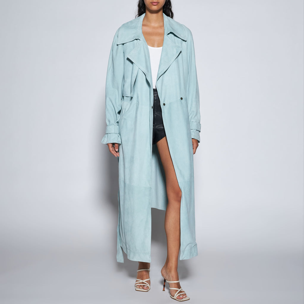 SUEDE TRENCH COAT - SKY