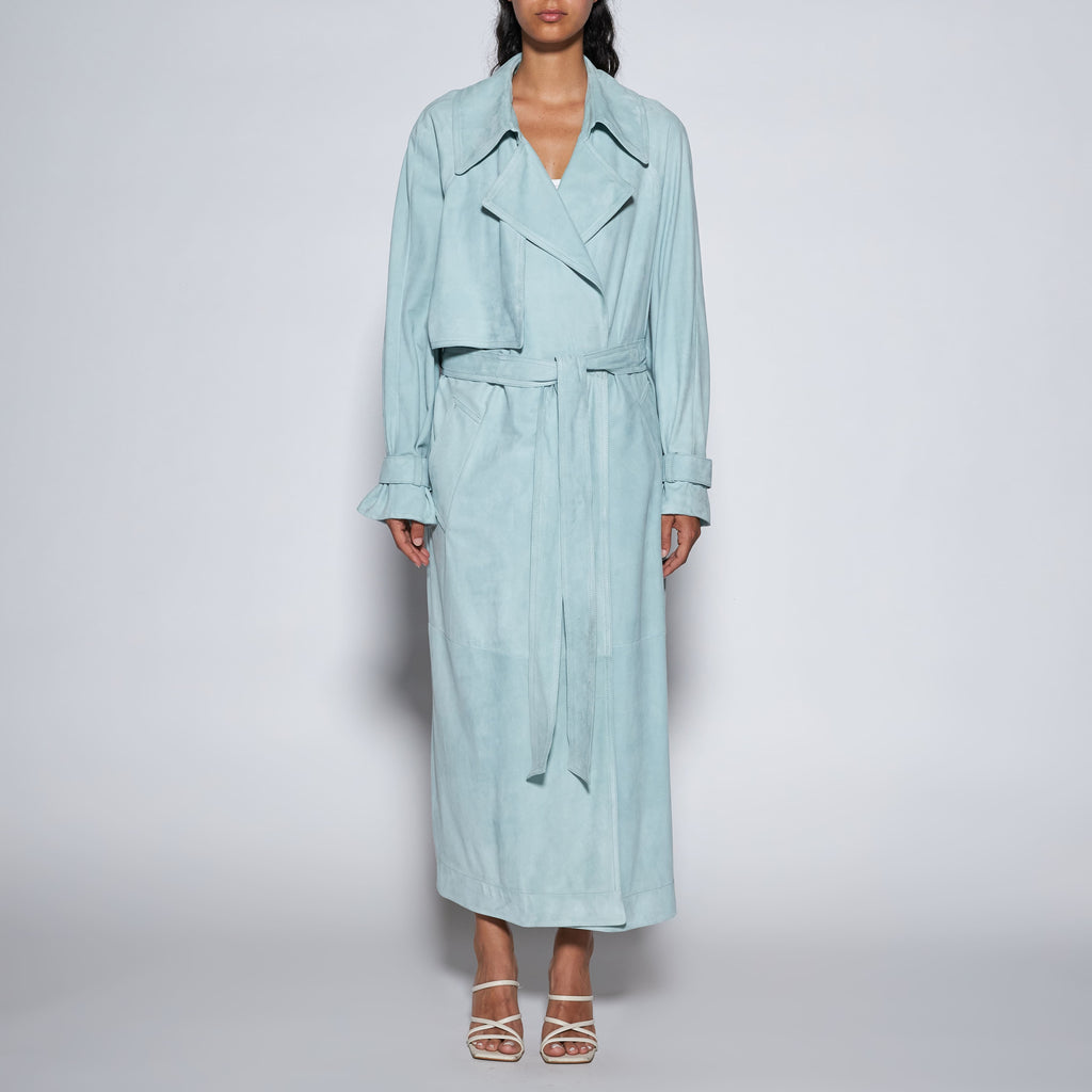 SUEDE TRENCH COAT - SKY