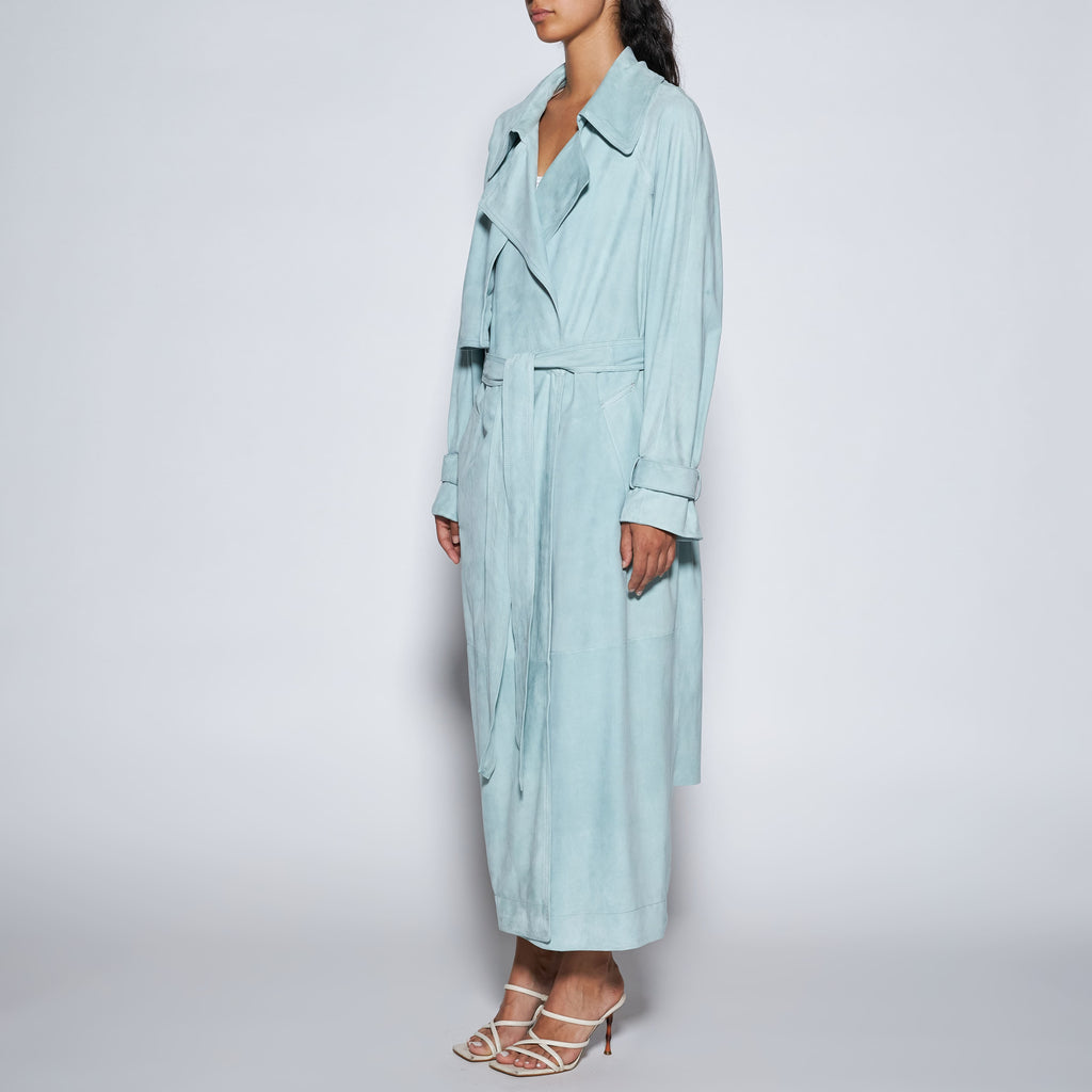 SUEDE TRENCH COAT - SKY