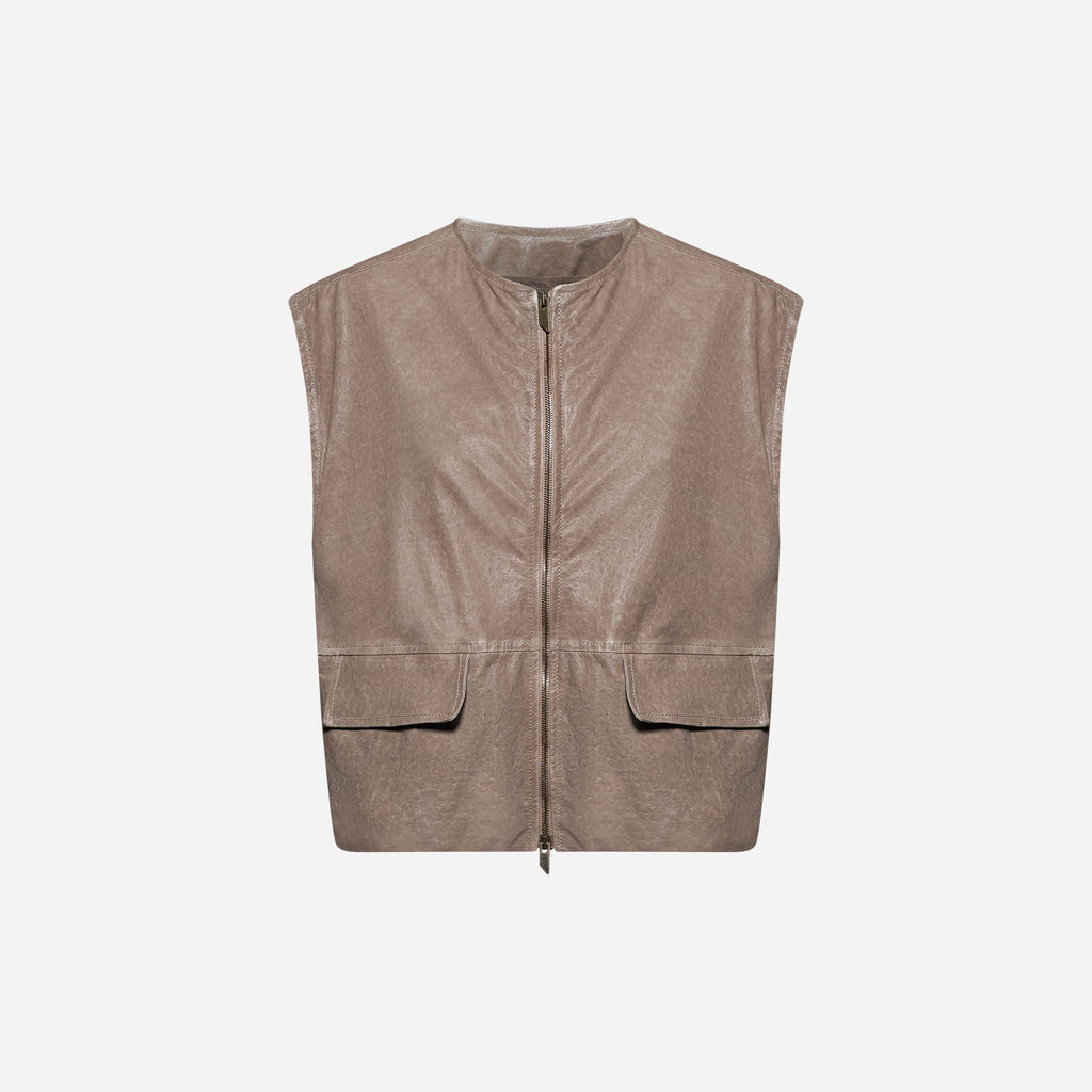 GILET IN PELLE CERATA - SAND