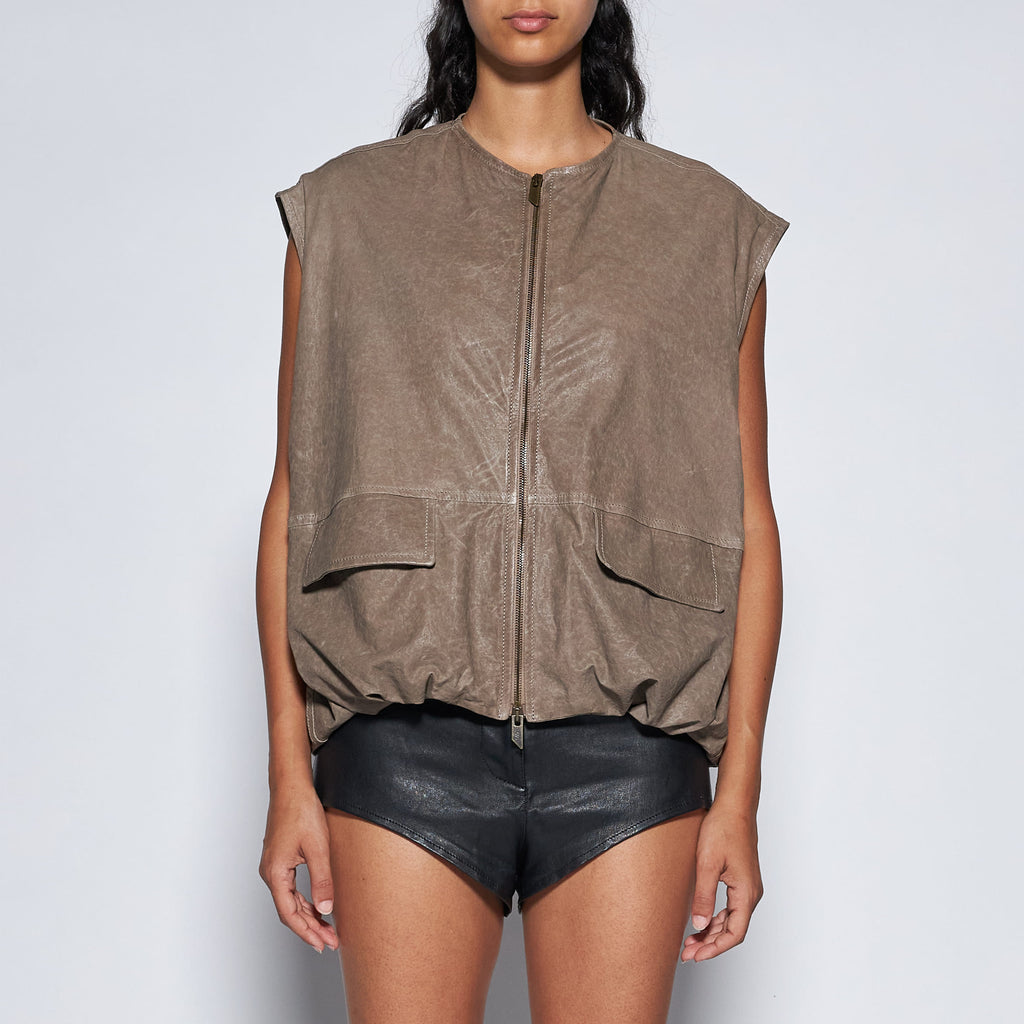 GILET IN PELLE CERATA - SAND
