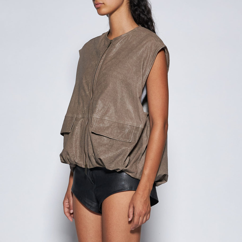 GILET IN PELLE CERATA - SAND