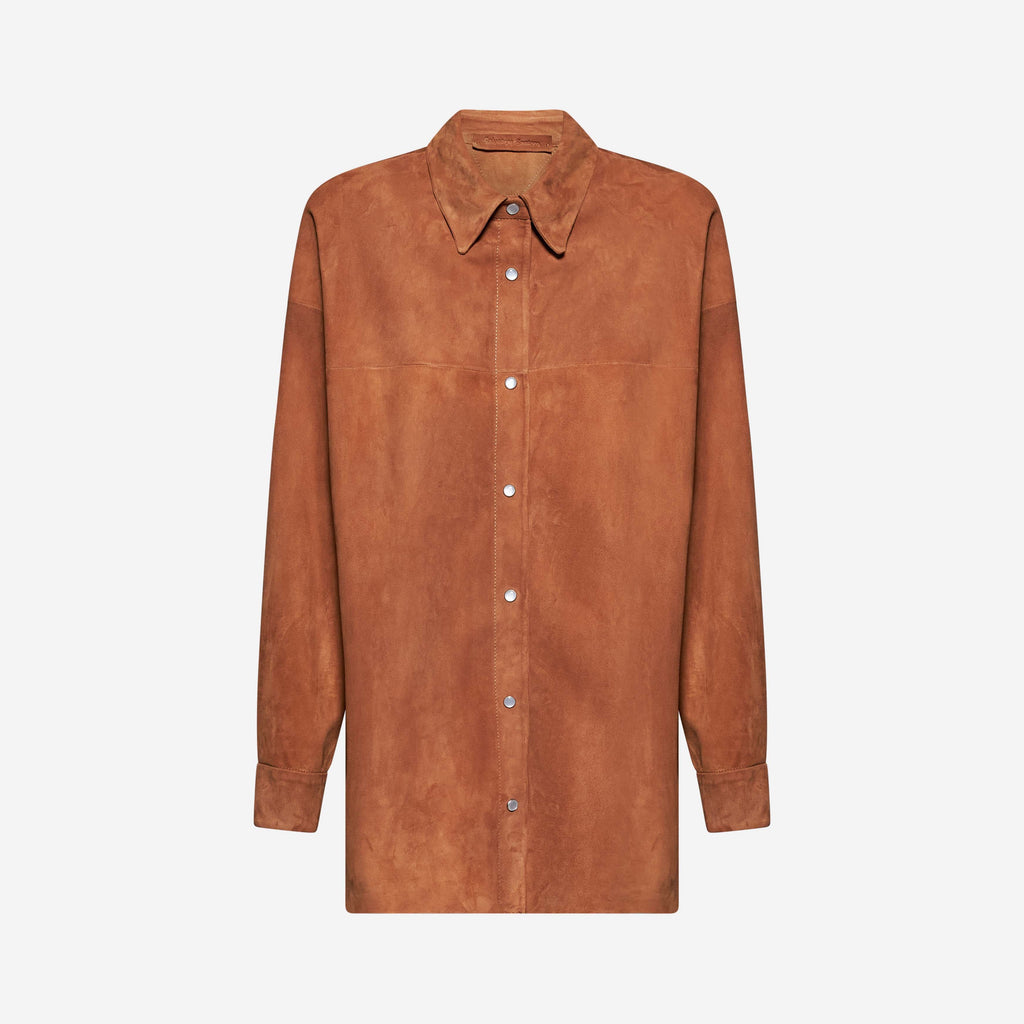 CAMICIA IN CAMOSCIO CON FRANGE - CARAMEL