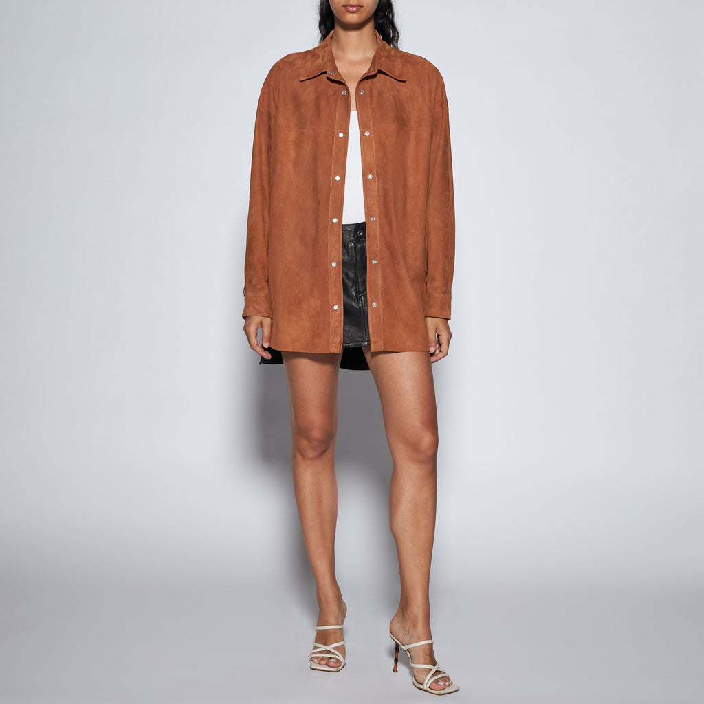 CAMICIA IN CAMOSCIO CON FRANGE - CARAMEL