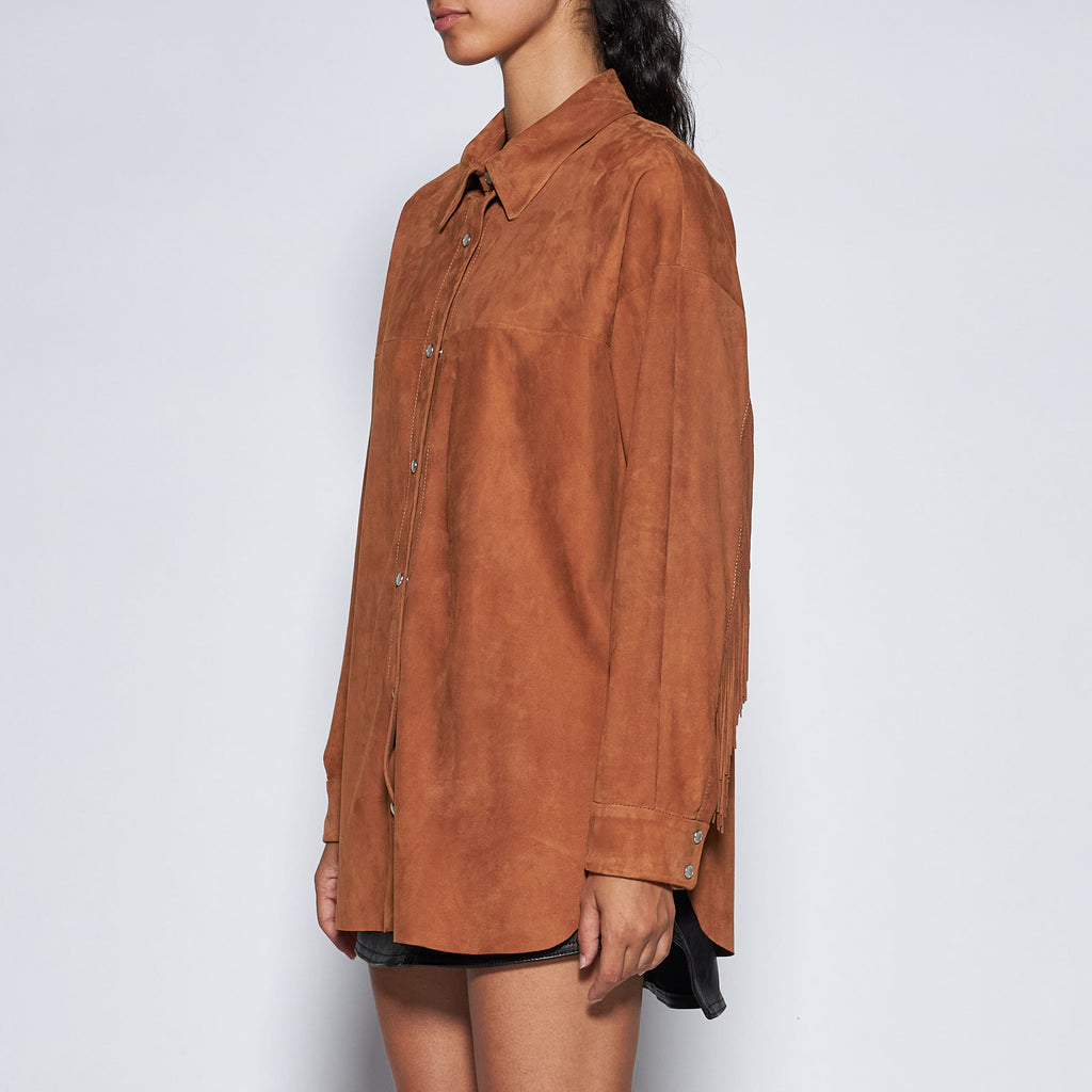 CAMICIA IN CAMOSCIO CON FRANGE - CARAMEL