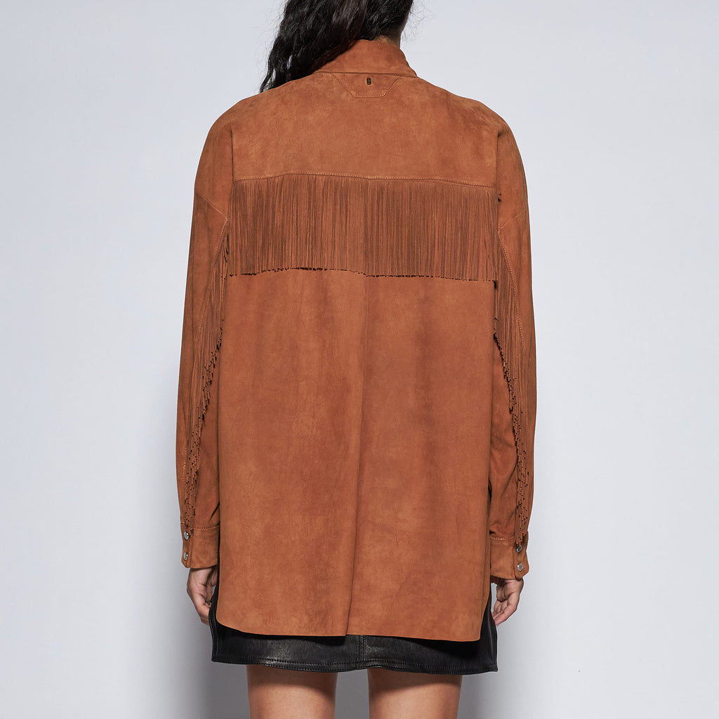 CAMICIA IN CAMOSCIO CON FRANGE - CARAMEL