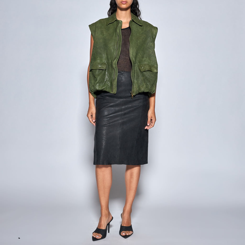 GILET IN PELLE INVECCHIATA - MUSCHIO