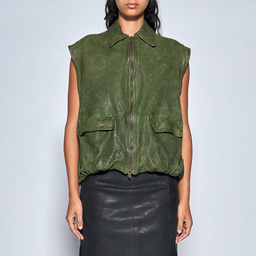 GILET IN PELLE INVECCHIATA - MUSCHIO