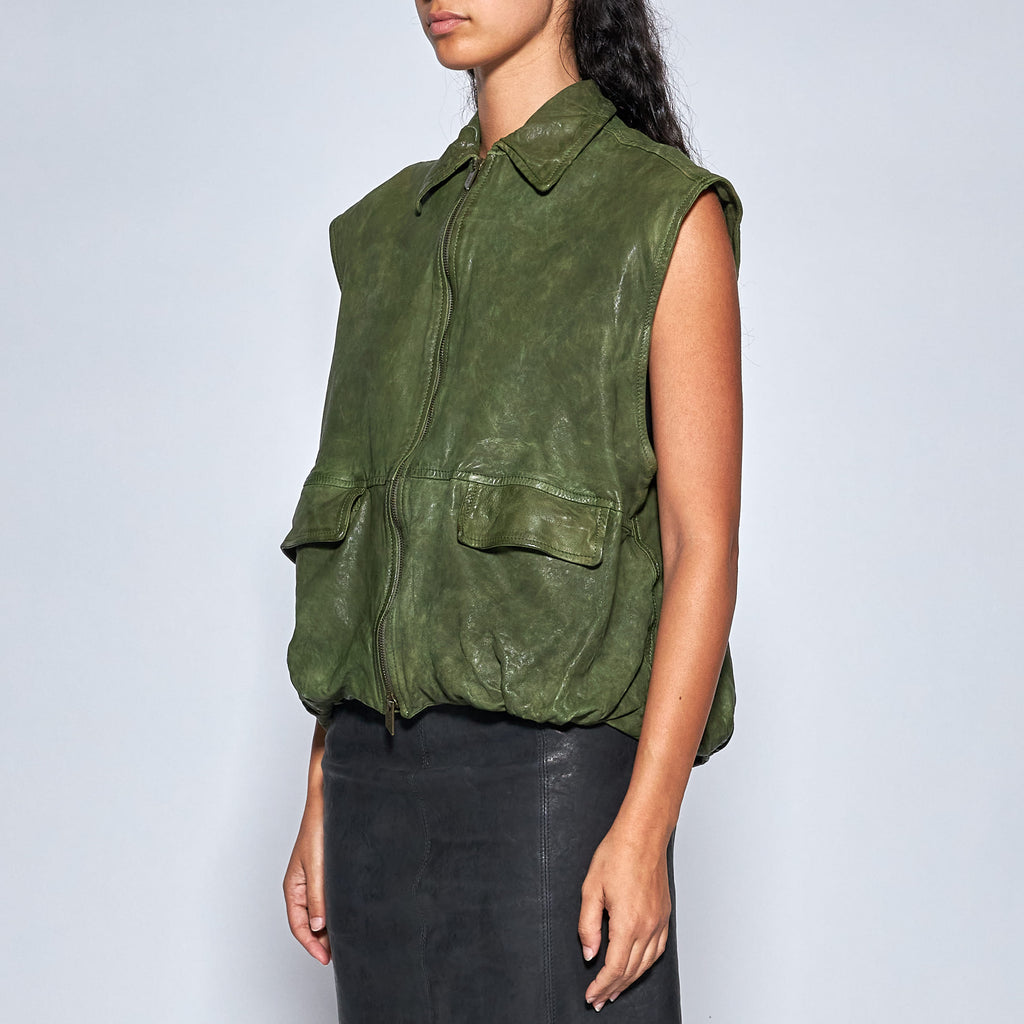 GILET IN PELLE INVECCHIATA - MUSCHIO