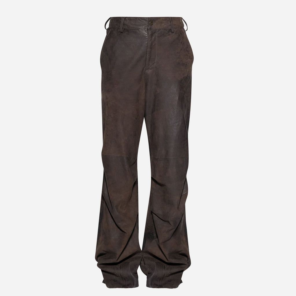 PANTALONI IN PELLE INVECCHIATA - COFFEE