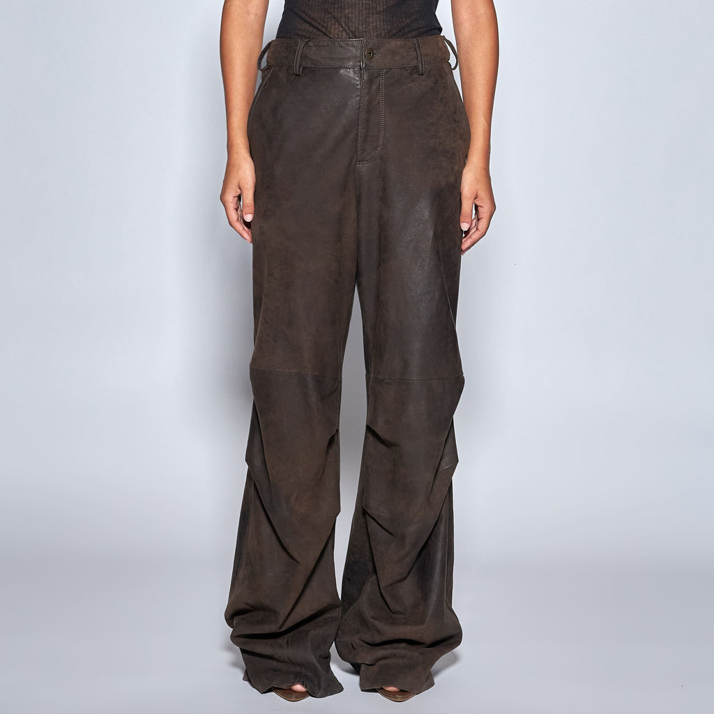 PANTALONI IN PELLE INVECCHIATA - COFFEE
