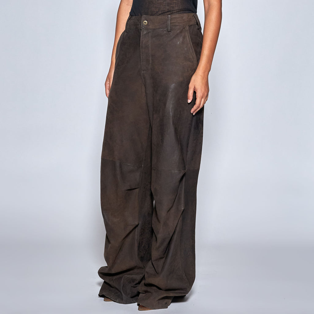 PANTALONI IN PELLE INVECCHIATA - COFFEE