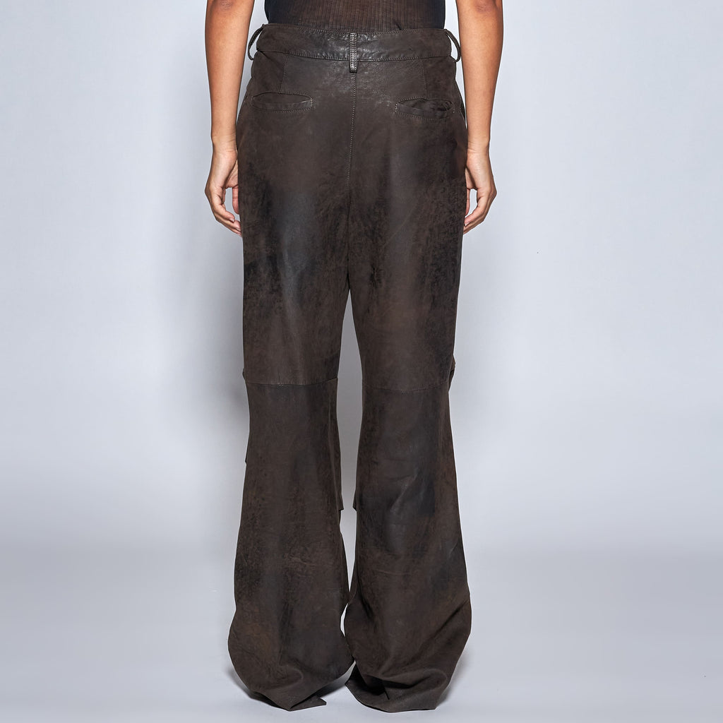 PANTALONI IN PELLE INVECCHIATA - COFFEE