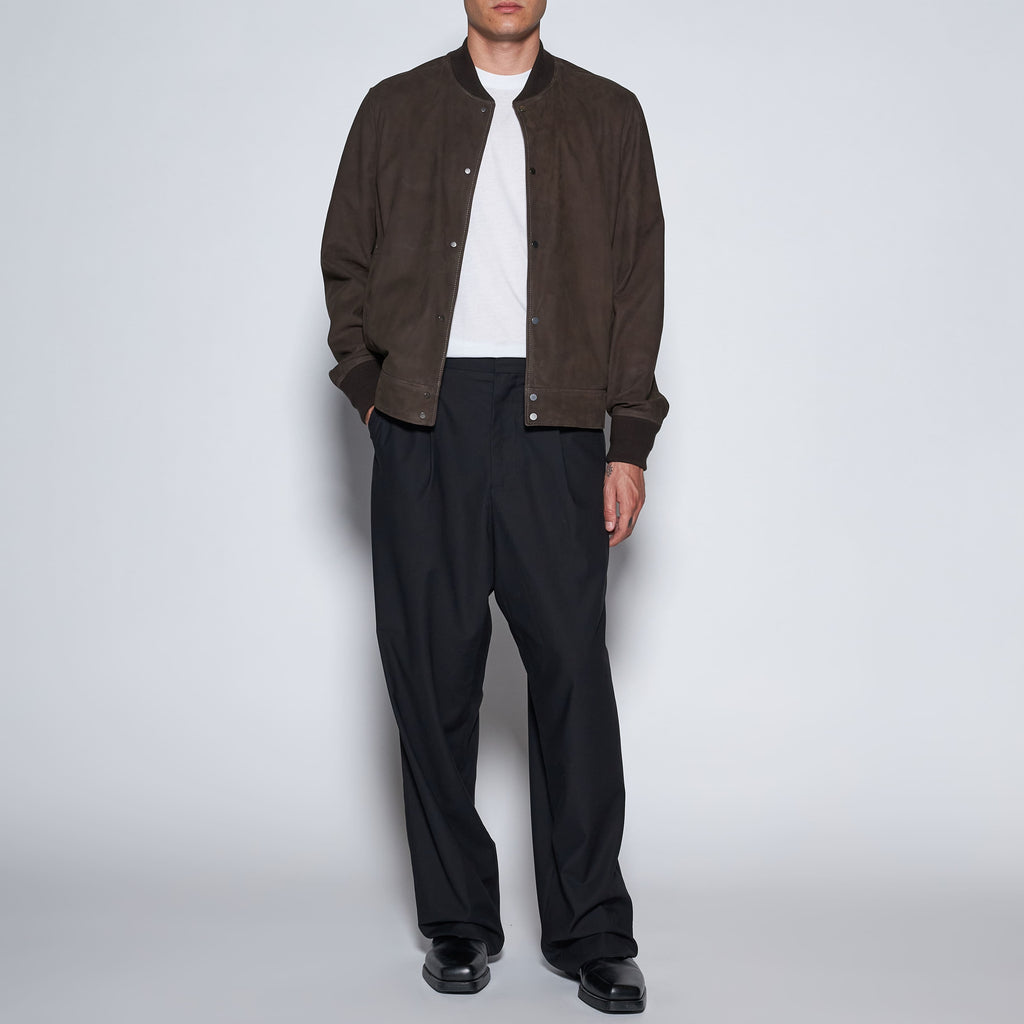GIACCA BOMBER IN PELLE CERATA - DARK BROWN