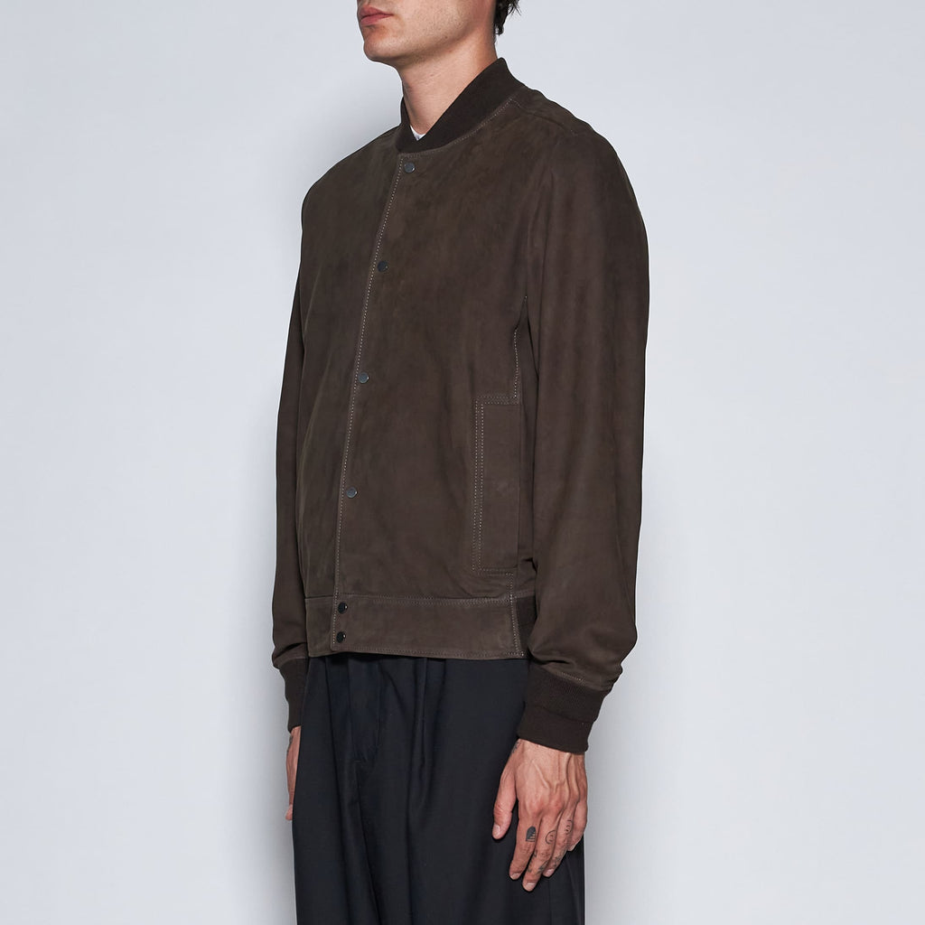 GIACCA BOMBER IN PELLE CERATA - DARK BROWN
