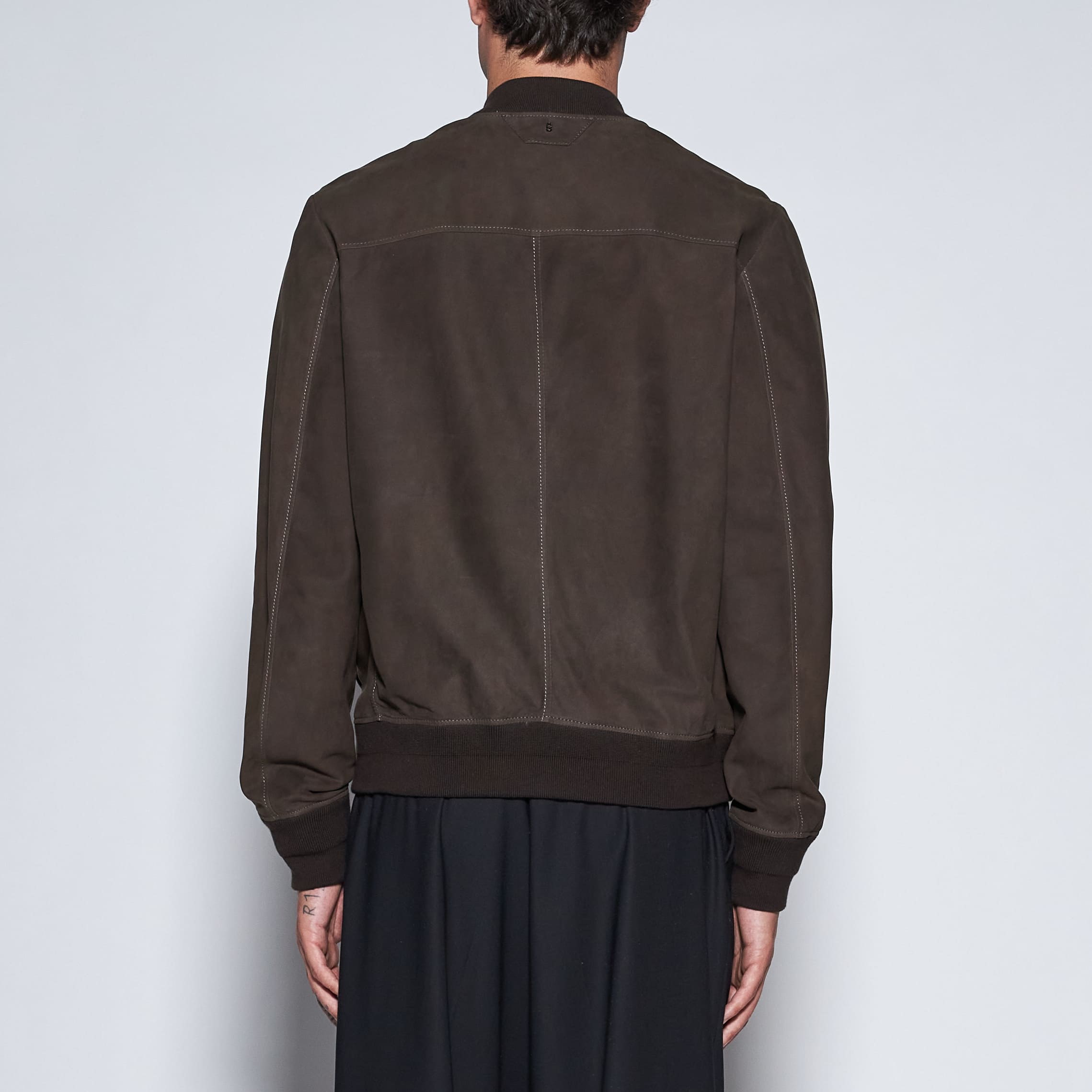 GIACCA BOMBER IN PELLE CERATA - DARK BROWN