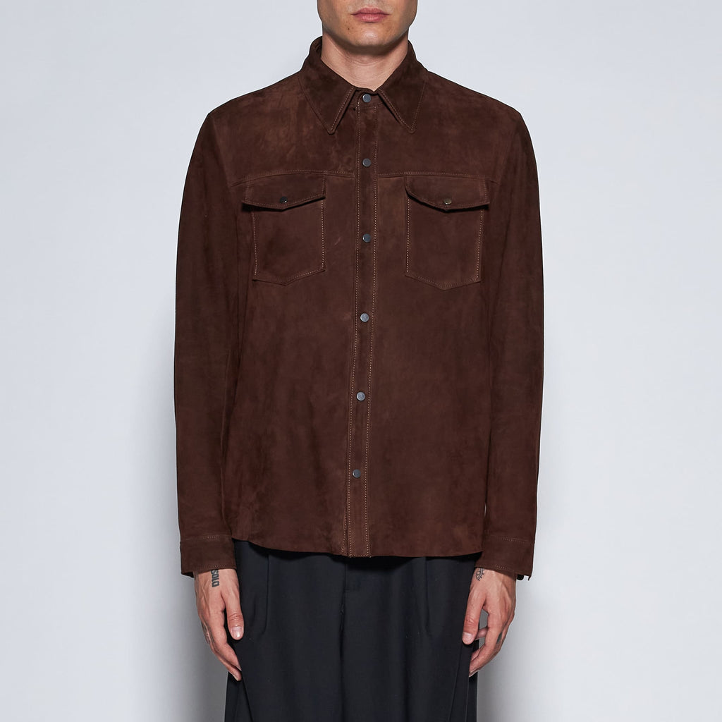 CAMICIA IN CAMOSCIO - DARK BROWN