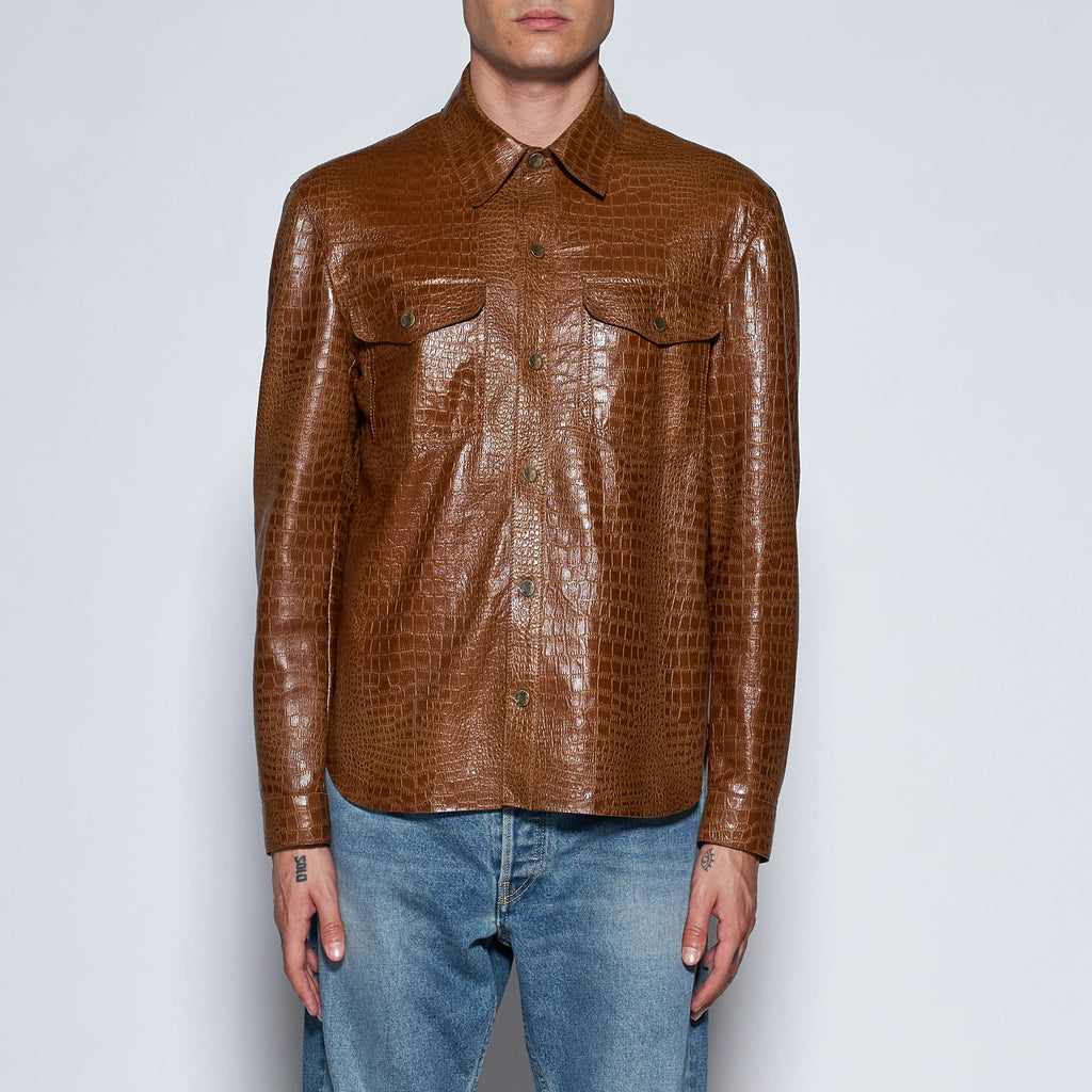CAMICIA IN PELLE STAMPA COCCO - TOBACCO