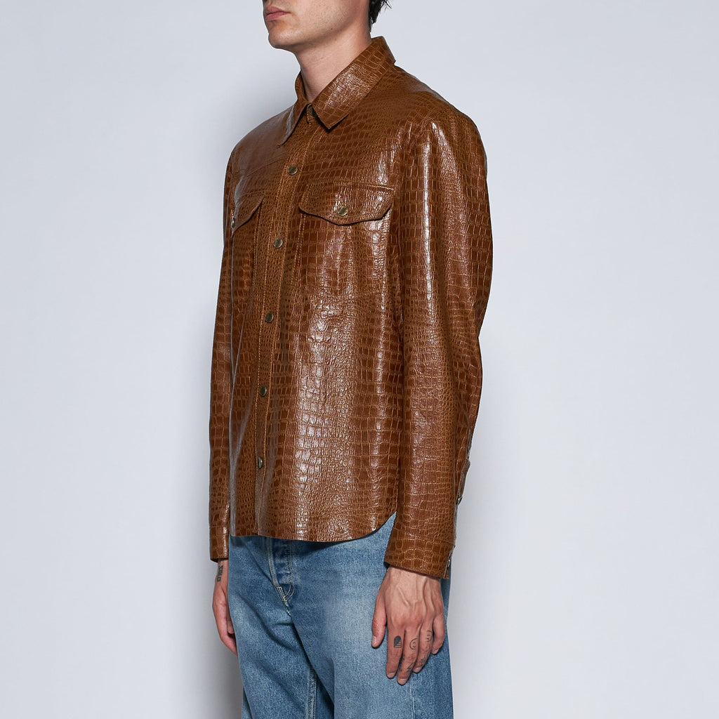 CAMICIA IN PELLE STAMPA COCCO - TOBACCO