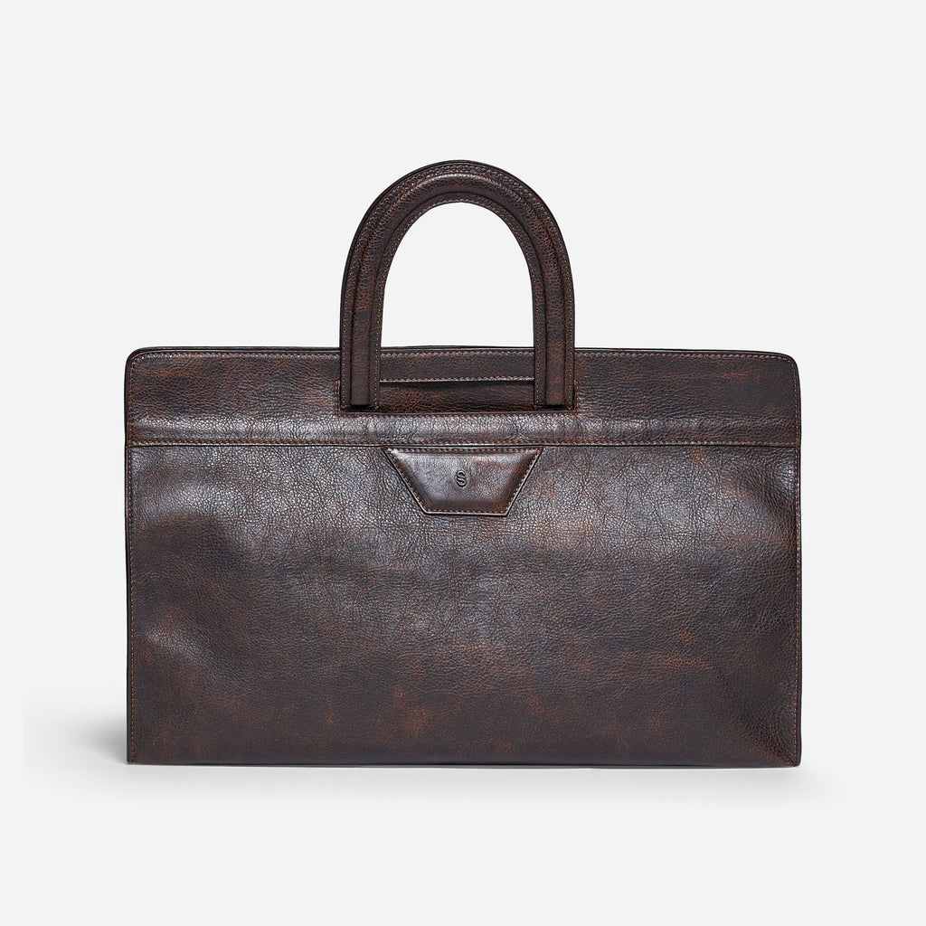 BORSA A MANO IN PELLE INVECCHIATA - BROWN