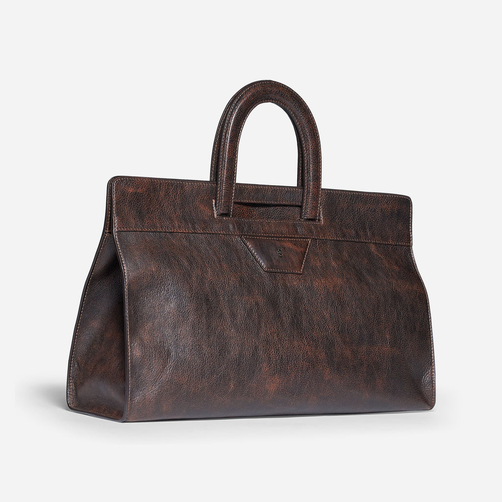 BORSA A MANO IN PELLE INVECCHIATA - BROWN