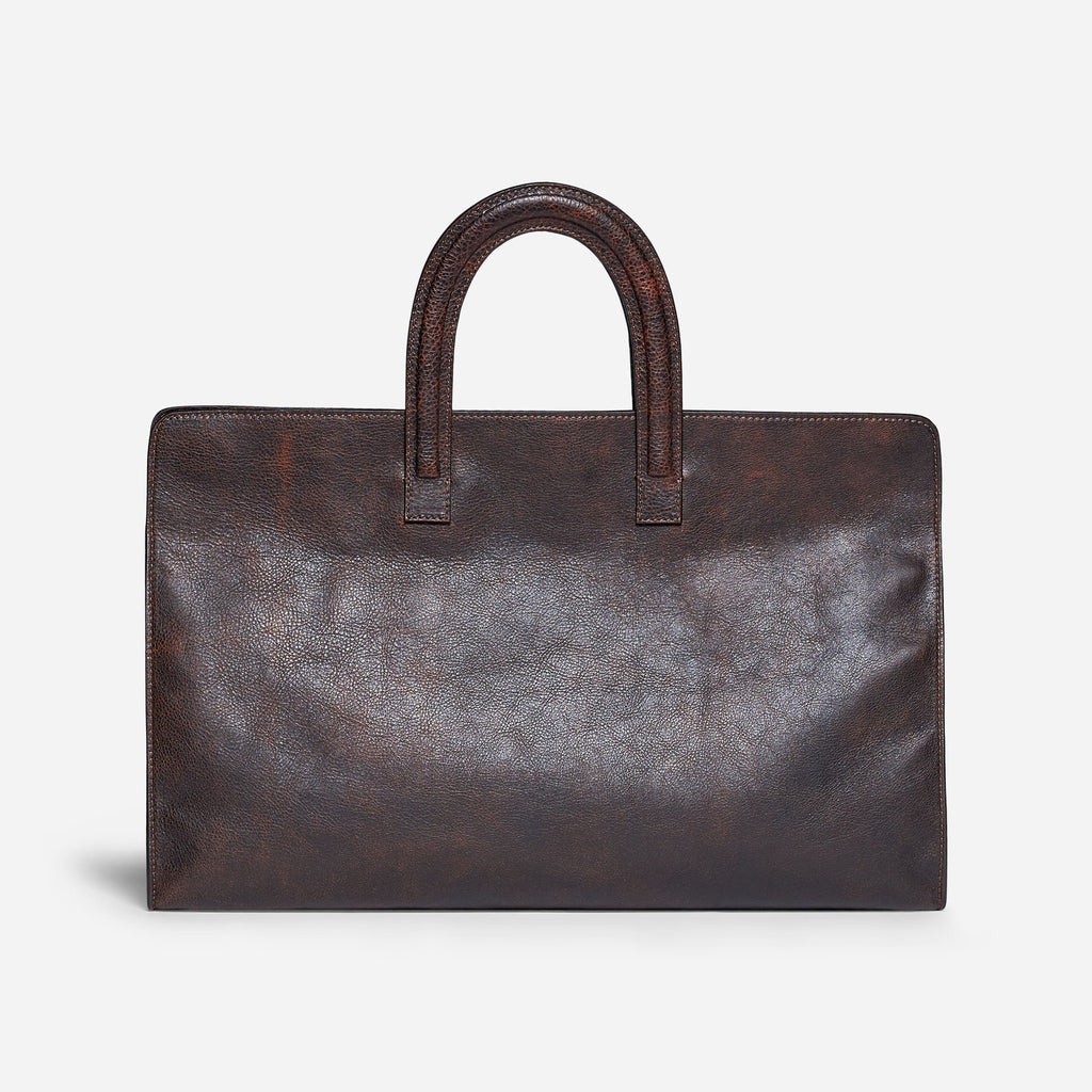 BORSA A MANO IN PELLE INVECCHIATA - BROWN