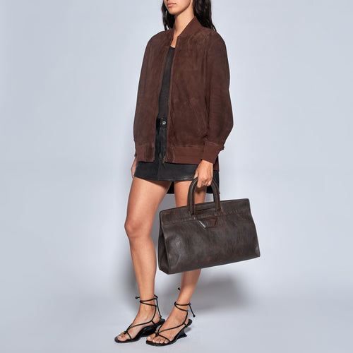 BORSA A MANO IN PELLE INVECCHIATA - BROWN
