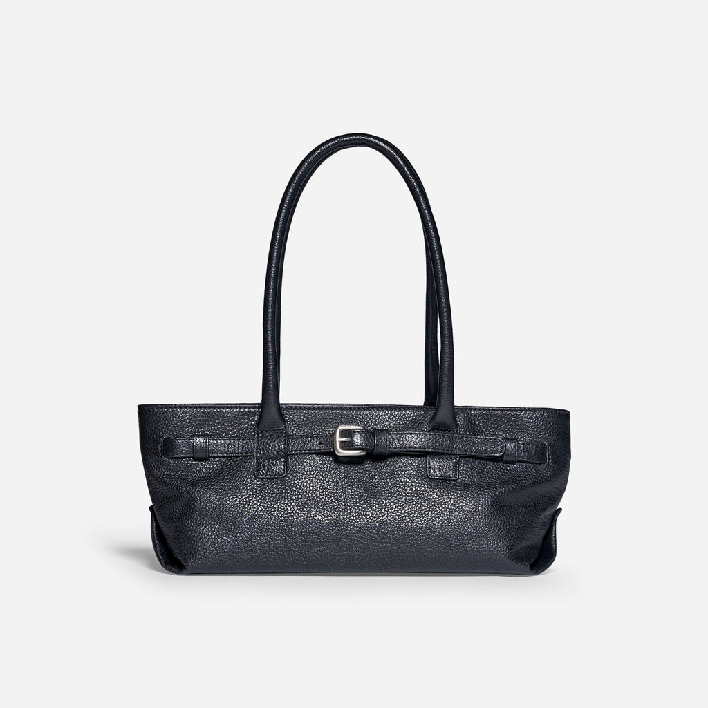 SHOULDER BAG IN PELLE MARTELLATA - BLACK