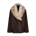 GIACCA DOPPIOPETTO IN PELLE SCAMOSCIATA- BROWN – vista frontale