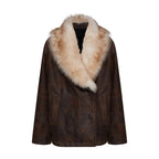 GIACCA DOPPIOPETTO IN PELLE SCAMOSCIATA- BROWN – vista frontale