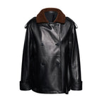 GIACCA DOPPIOPETTO CON COLLETTO IN SHEARLING - BLACK – vista frontale
